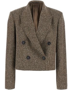 Brunello Cucinelli Crop Jacket With Peak Revers - Green