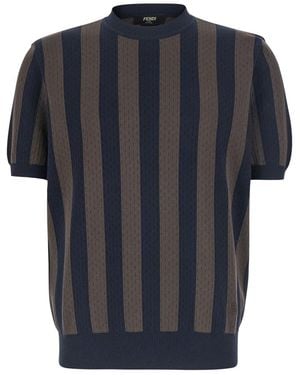 Fendi Crew Neck T-Shirt With All-Over Striped Motif - Blue