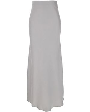 Plain Long Skirt With Ruffle Detail - Gray