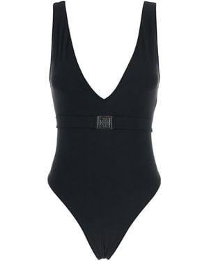 Tory Burch One-Piece Swimsuit With V-Neck And Belt With Plate - Black