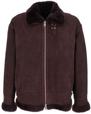 Arma 'Sano' Bordeaux Shearling Jacket With Belt Detail And Fur Trims - Brown