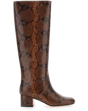 Twinset Knee Boots With Python Effect - Brown