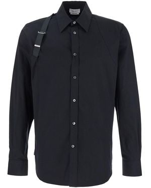 McQueen 'Harness' Shirt With Clasic Collar And Strap Detail On The Sleeve - Blue