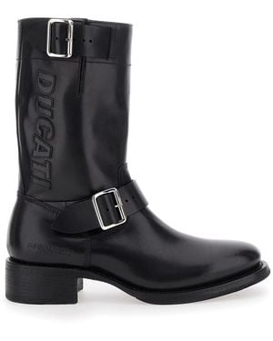 DSquared² 'Ducati X D2' Ankle Boots With Side Zip Closure And Maxi Logo Lettering On The Side - Black