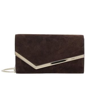 Jimmy Choo 'Emmie' Clutch With Chain Shoulder Strap And Logo Let - Brown