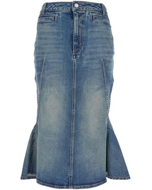 McQueen Flared Denim Kickback Skirt - Blue
