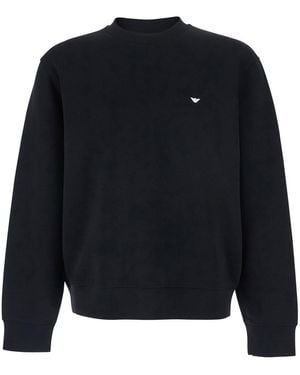 Emporio Armani Crewneck Sweatshirt With Logo Embroidery On The F - Blue