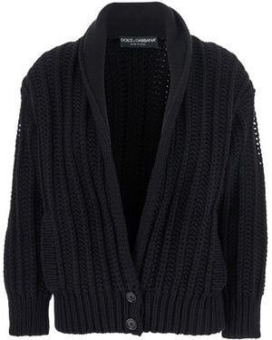 Dolce & Gabbana Cardigan With Wide Neckline On The Front - Blue