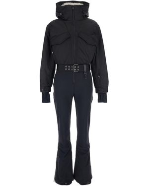 Moncler Ski Suit With Adjustable Waist Belt And Logo Patch On The Sleeve - Blue
