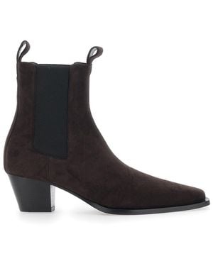 TOTEME Suede Ankle Boots With Elastic Bands - Black