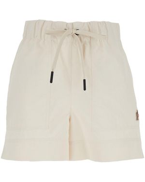 Moncler Shorts With Drawstring Elastic Waist And Logo Patch On The Side - White
