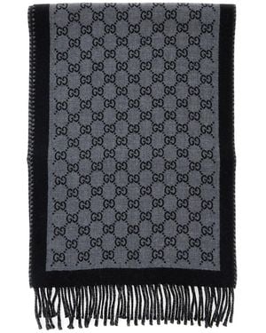 Gucci Scarf 'Gg' With Fringed Edge - Gray