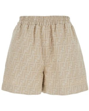 Fendi Shorts With Elastic Waist And Wide Leg - Natural