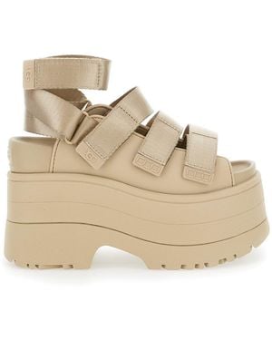 UGG 'Golden Rise' Wedges With Platform And Hook And Loop Fasteni - Natural