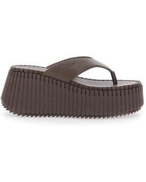 Chloé 'Nama' Wedges With Thong Design And High Heel - Brown