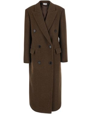 The Row 'Bamira' Double-Breasted Coat With Peak Revers - Brown