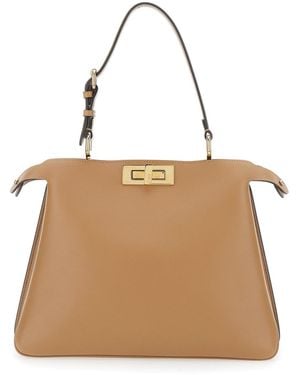 Fendi 'Peekaboo Soft Medium' Handbag With Adjustable And Removable Handle And Turn Lock Closure On Both Sides - Natural