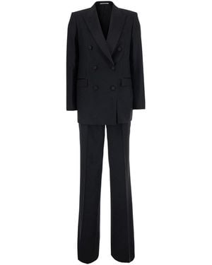Tagliatore Double-Breasted Suit With Peak Revers - Black