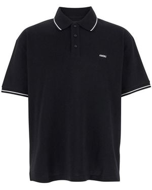 Amiri Polo Shirt With Classic Collar And Logo Lettering Embroidery On The Front - Black