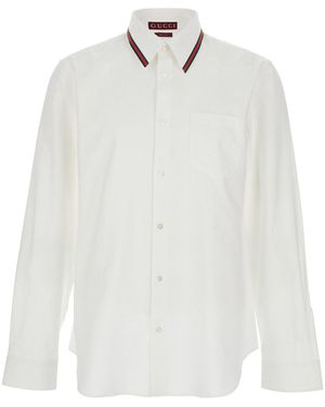 Gucci Shirt With Web Collar - White