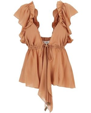 Chloé Top Con Arricciature E Scollo A V - Marrone
