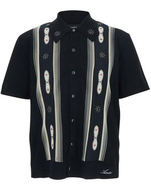 Amiri Shirt With Pointed Collar And Beaded Front Detail - Black
