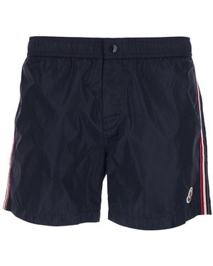 Moncler Swim Shorts With Logo Patch On The Front And Side Stripe Detail - Blue