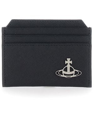 Vivienne Westwood Card Holder With Orb Detail On The Front - Black