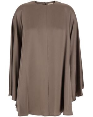 Semicouture Crewneck Dress With Rear Concealed Zip Closure - Brown