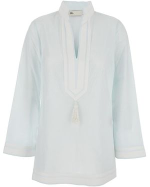 Tory Burch V-Neck Caftan With Tassel - White
