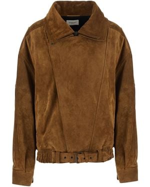 Saint Laurent Blouson Avec Ceintur Croute Vintage - Marrone