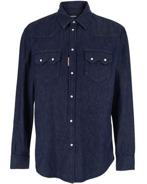 DSquared² Shirt With Classic Collar And Two Front Patch Pockets With Buttons - Blue