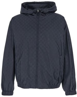 Gucci Jacket With Fixed Hood And All-Over Gg Motif - Blue