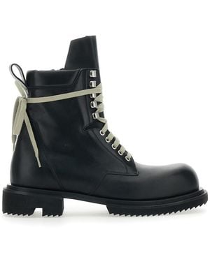 Rick Owens 'Low Army' Ankle Boots With Decorative Oversize Laces And Lug Sole - Black