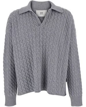 Ami Paris Polo Con Lavorazione Intrecciata - Grigio