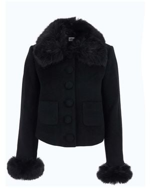 Self-Portrait Jacket With Fur Cuffs And Notched Collar - Black