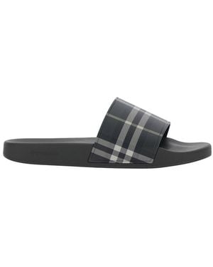 Burberry Dark Sandals With Check Motif On The Front - Green
