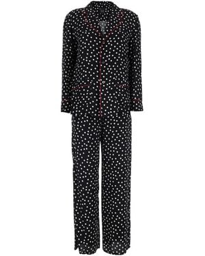 Le Plain Pyjama Suit With Polka Dot Motif - Black