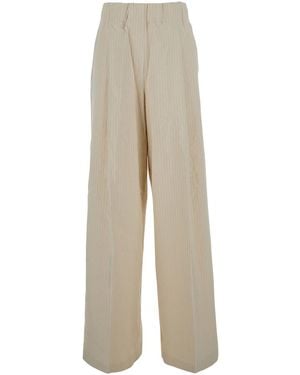 Dries Van Noten 'Pila' Trousers With Elasticated Waist And All-Over Striped Motif - Natural