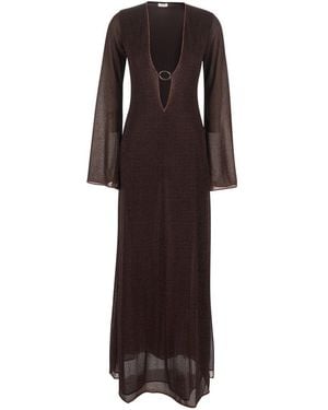 Oséree Kaftan With Deep V-Neck And Semi-Transparent Design - Brown
