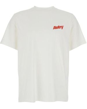 Autry T-Shirt With Stand-Up Collar And Logo On The Front - White