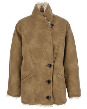 Isabel Marant Shearling Coat With High Collar And Button Closure - Natural