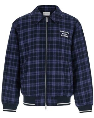 Drole de Monsieur Jacket With Classic Collar And All-Over Check M - Blue