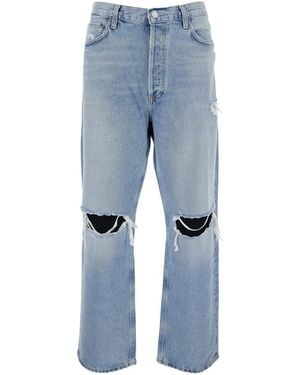 Agolde Jeans Con Dettagli Strappati Sul Fronte E Patch Logo Sul Retro - Blu