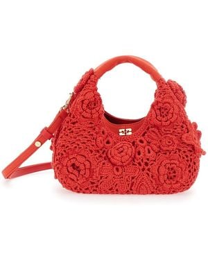 Ganni Handbag 'Hobo Mini Crochet' With Details - Red