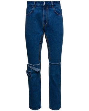 Givenchy Jeans With Zip And Rips Details - Blue