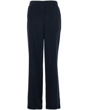 Plain Trousers With Rear Elastic Waist And Wide Leg - Blue