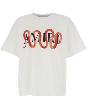 Amiri T-Shirt 'Snake' Girocollo Con Maxi Stampa Logo Sul Fronte - Bianco