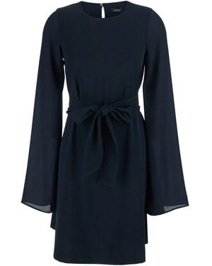 Le Plain Short Dress With Bow On The Front And Keyhole Closure On - Blue