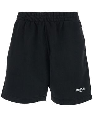 Represent Black Shorts With Elastic Waist And Logo Lettering On The Front In Cotton Man